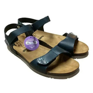 Plakton Girona Women 10 42 Ankle Strap Leather Cork Flat Sanals Blue Adjustable